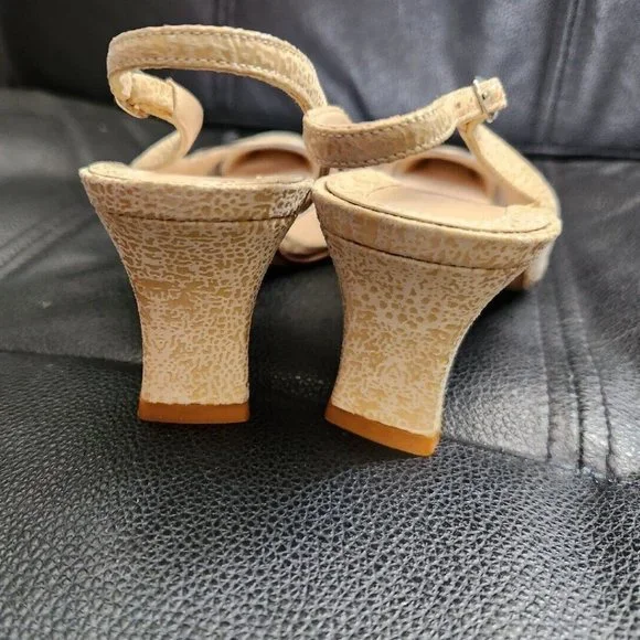 Rene Mancini Cream Leather Reptile Skin Heels Slingback Shoes 35.5 Vintage - Picture 6 of 9